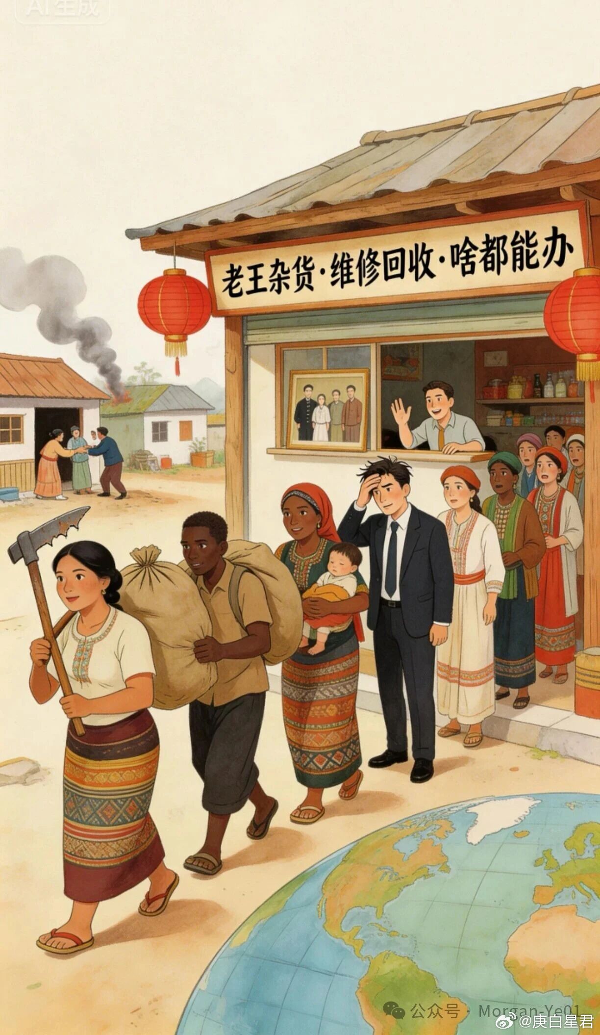 中国就是地球村里那个开杂货铺的“万能老王”把地球想象成一个村子，把每个国家比作村