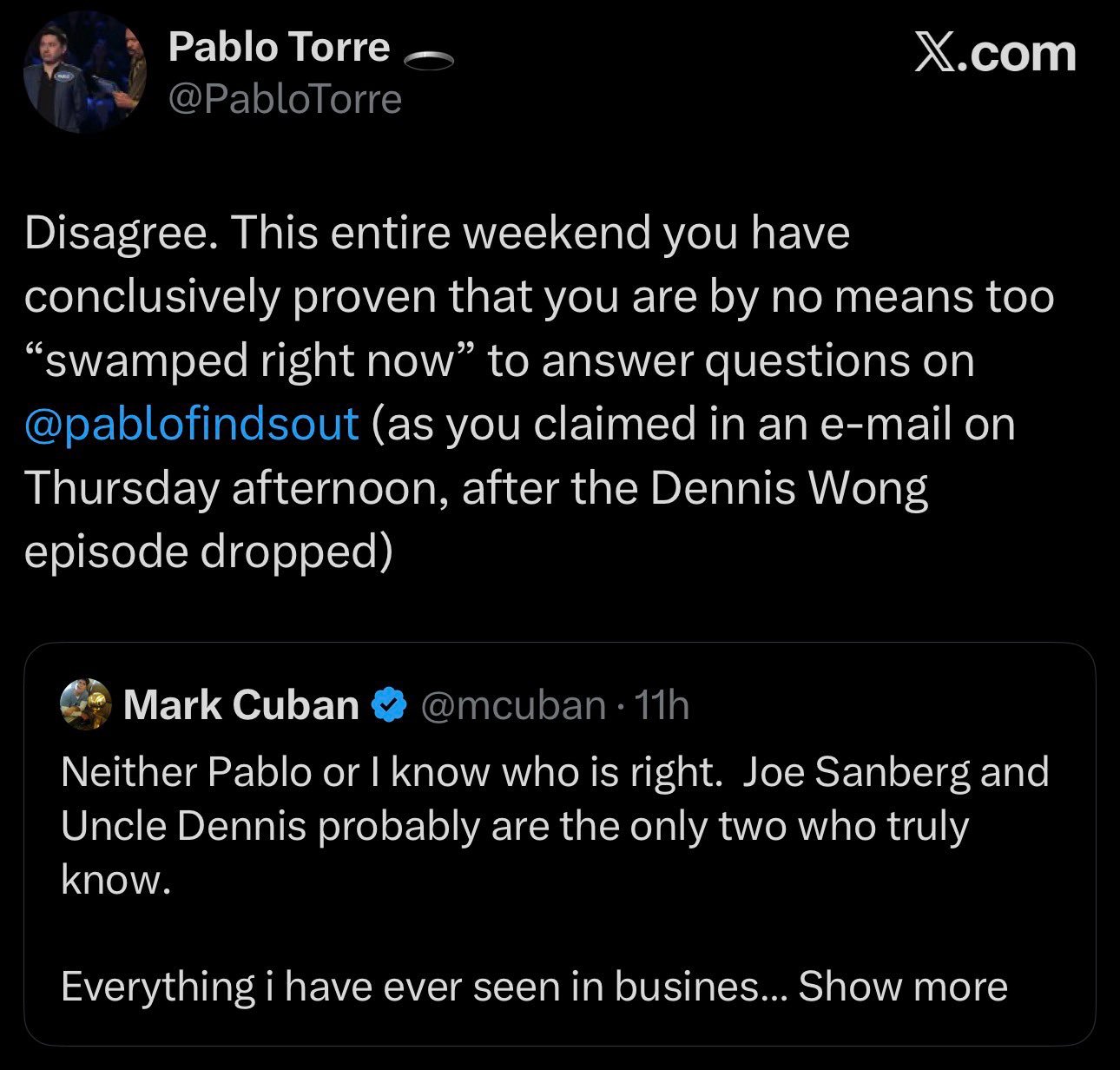 船自媒体评论Pablo（卡事件爆料记者）：“这人拼命讨好库班，就为了让他上节目，