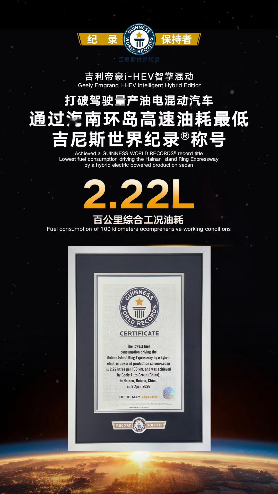 中国混动油耗打破世界纪录厉害厉害 