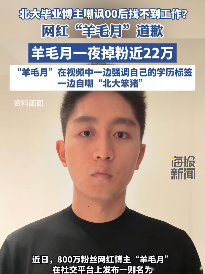 “羊毛月”发了个视频，阴阳怪气地说不理解大学生工作为什么这么难找？硕士和博士竟然
