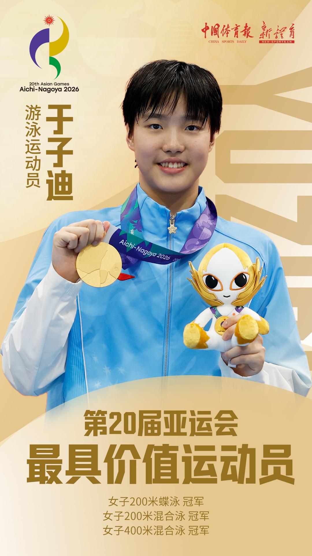 天才少女！亚运冠军少女！

官方：13岁于子迪当选2026年爱知-名古屋亚运会女