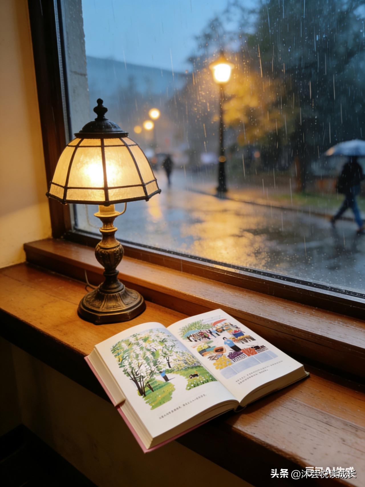 今天，窗外雨声淅沥，窗内灯火可亲。
我把《去有花的地方》摊开在宽宽的书桌上，
这