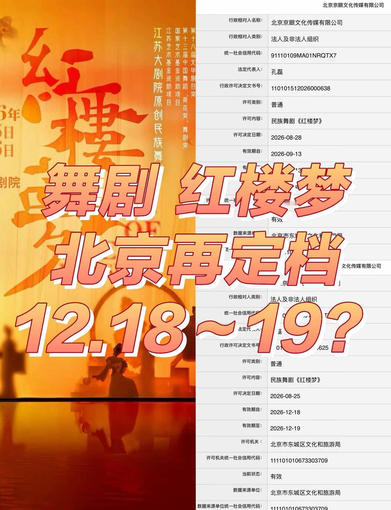 舞剧红楼梦 12月北京批文有？（二编👇🏻）
二编：已得到主创证实，这不是我们