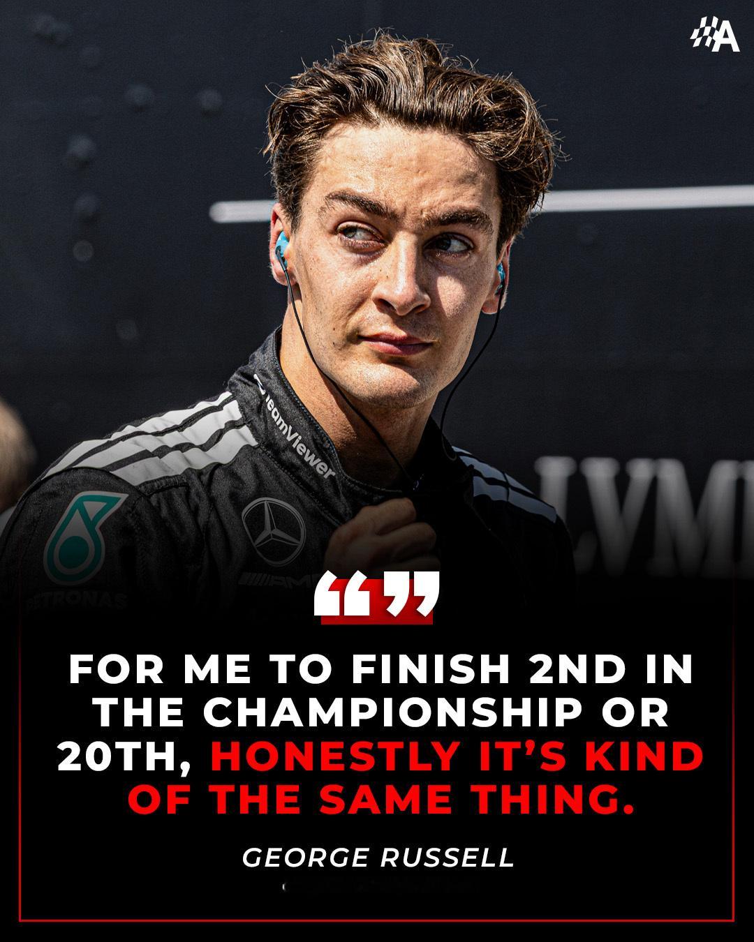 拉塞尔：对于我来说，积分榜第二名或者第二十名其实是一样的。F1f1