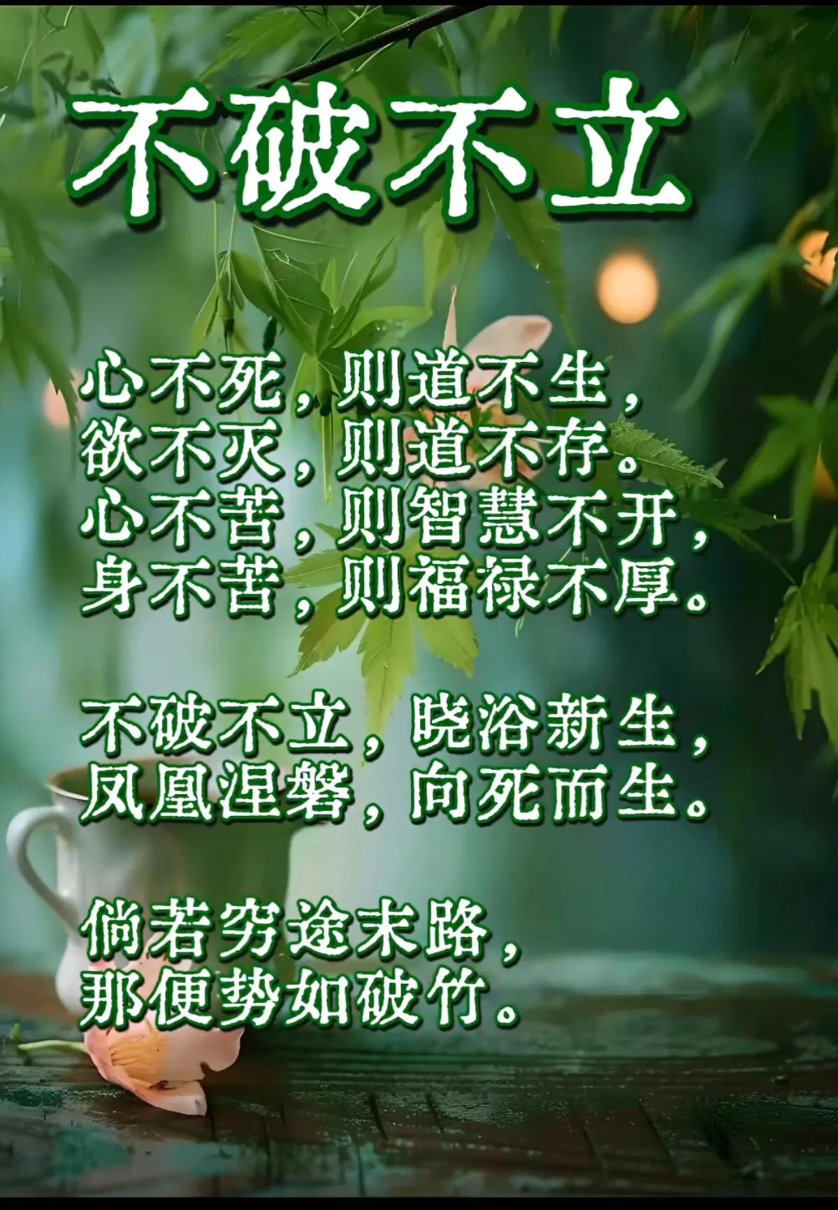 水能载舟，亦能覆舟
不破不立，凤凰涅槃
生与死，天命难违
苦与乐，由心生
想与做