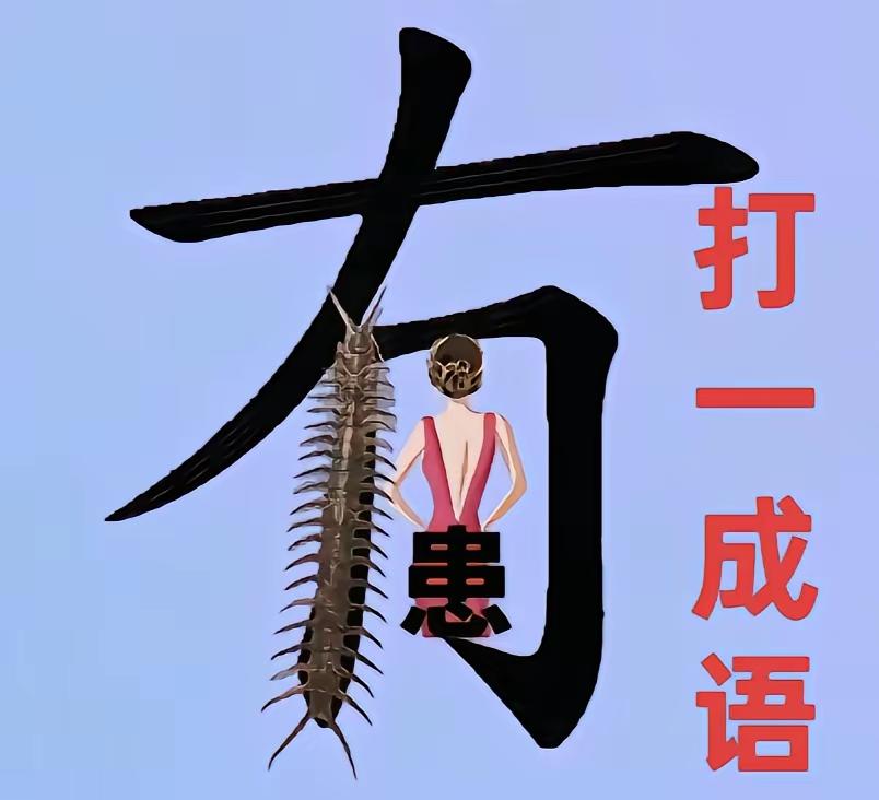 几样东西组成一个有字
有蜈蚣
有人的背部
有患字
这么一想
就只有有备无患这个成