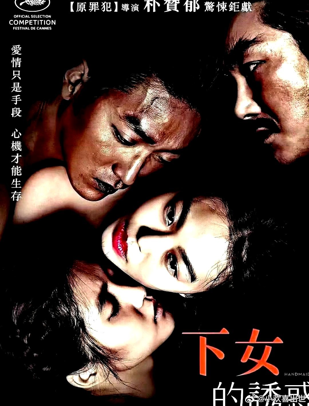 电影海报：金敏喜，金泰梨，河正宇，赵震雄，文素丽，金海淑主演《小姐》。朴赞郁导演