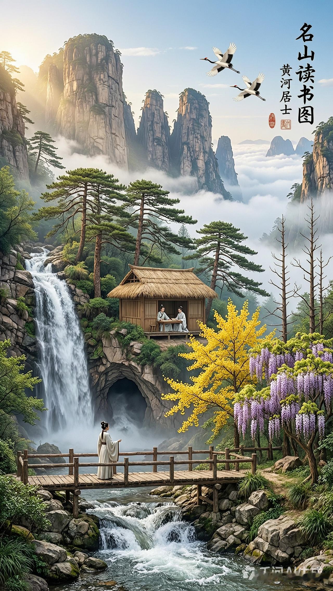 名山读书图