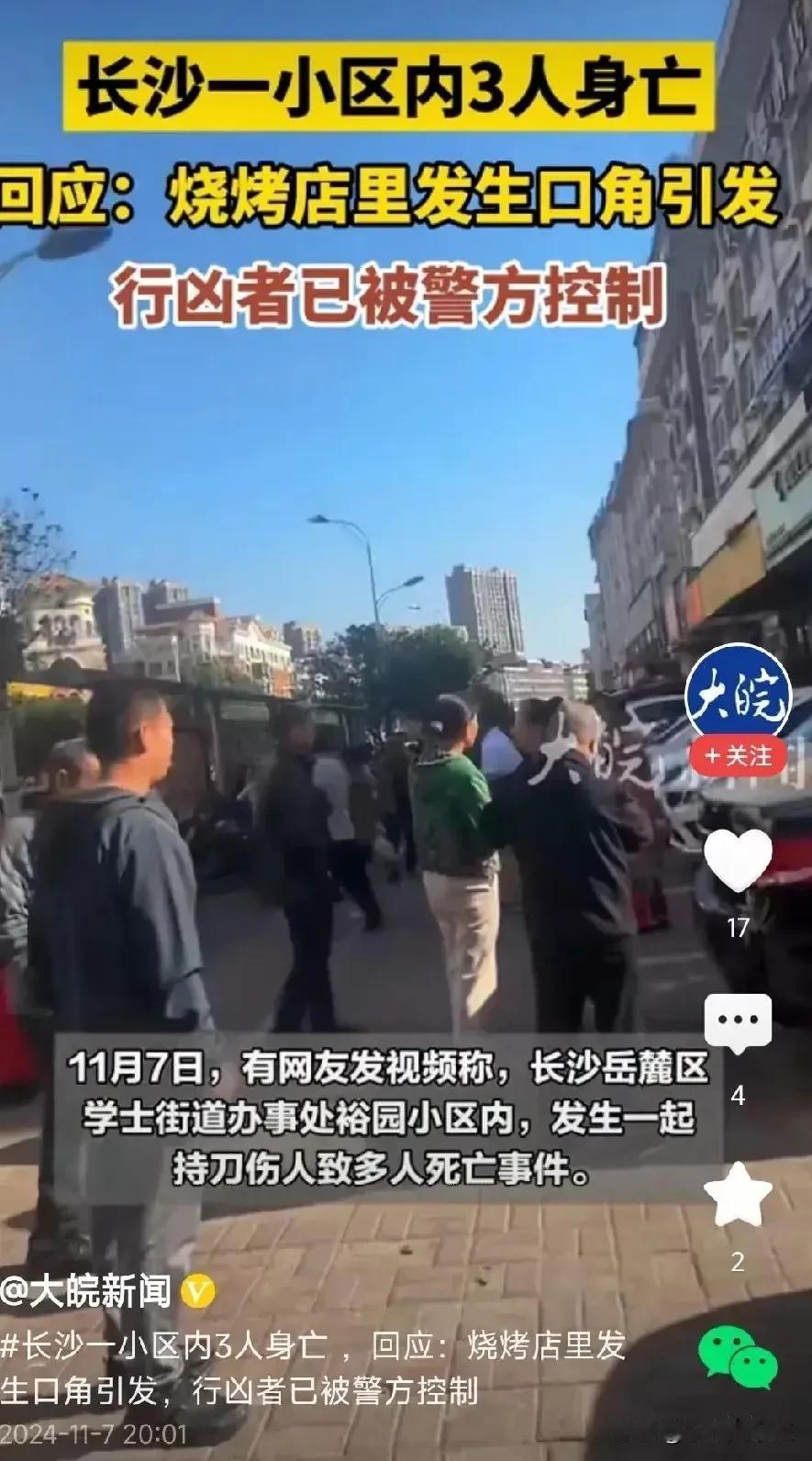 在湖南长沙某社区，近日发生了一起骇人听闻的暴力事件，造成三人死亡。该事件发生在夜