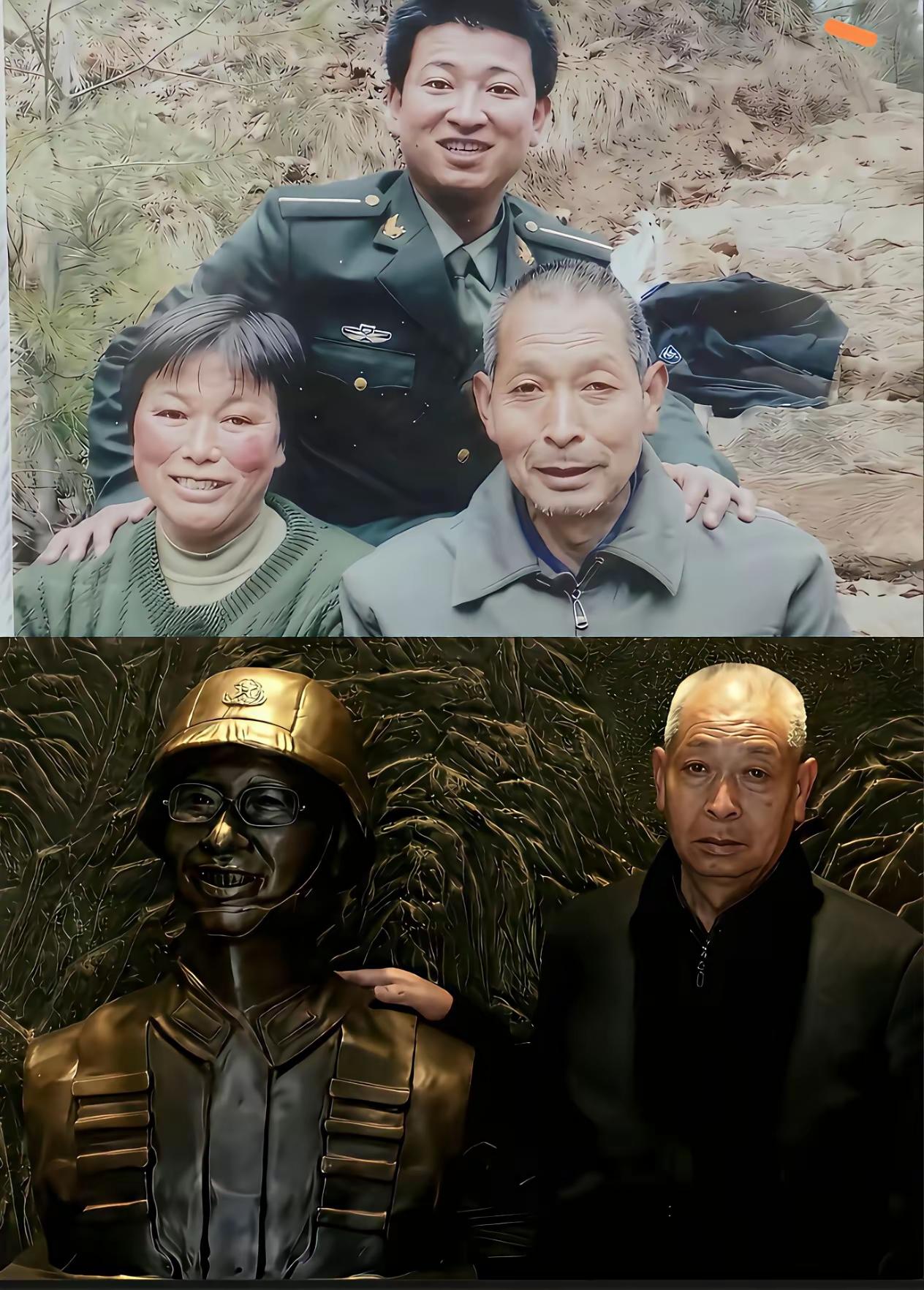 第一张幸福的笑，有希望，有依靠！第二张，思念无声，笑颜有泪！