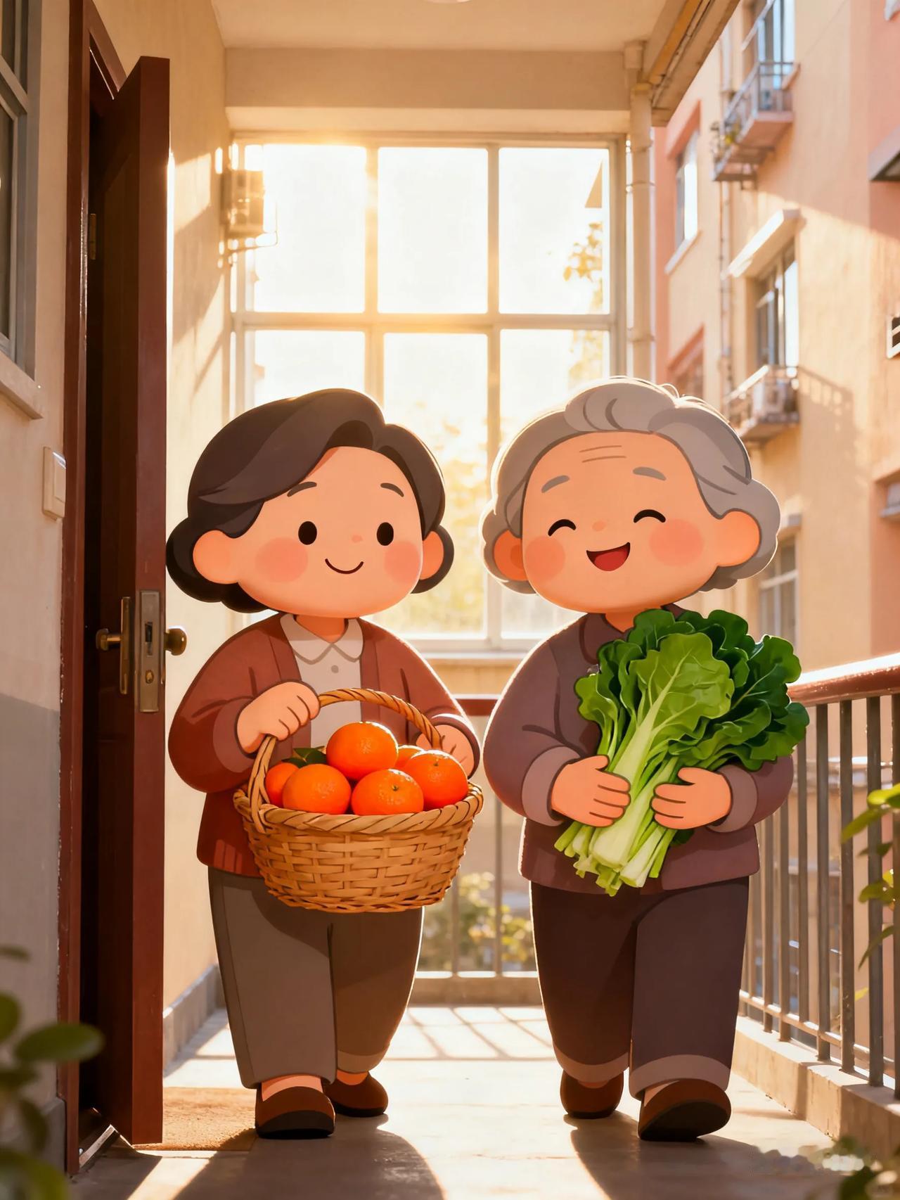 “给你一个橘子，我们四个一人一个。”

晚上我出去散步，经常手中都不会有空的回家