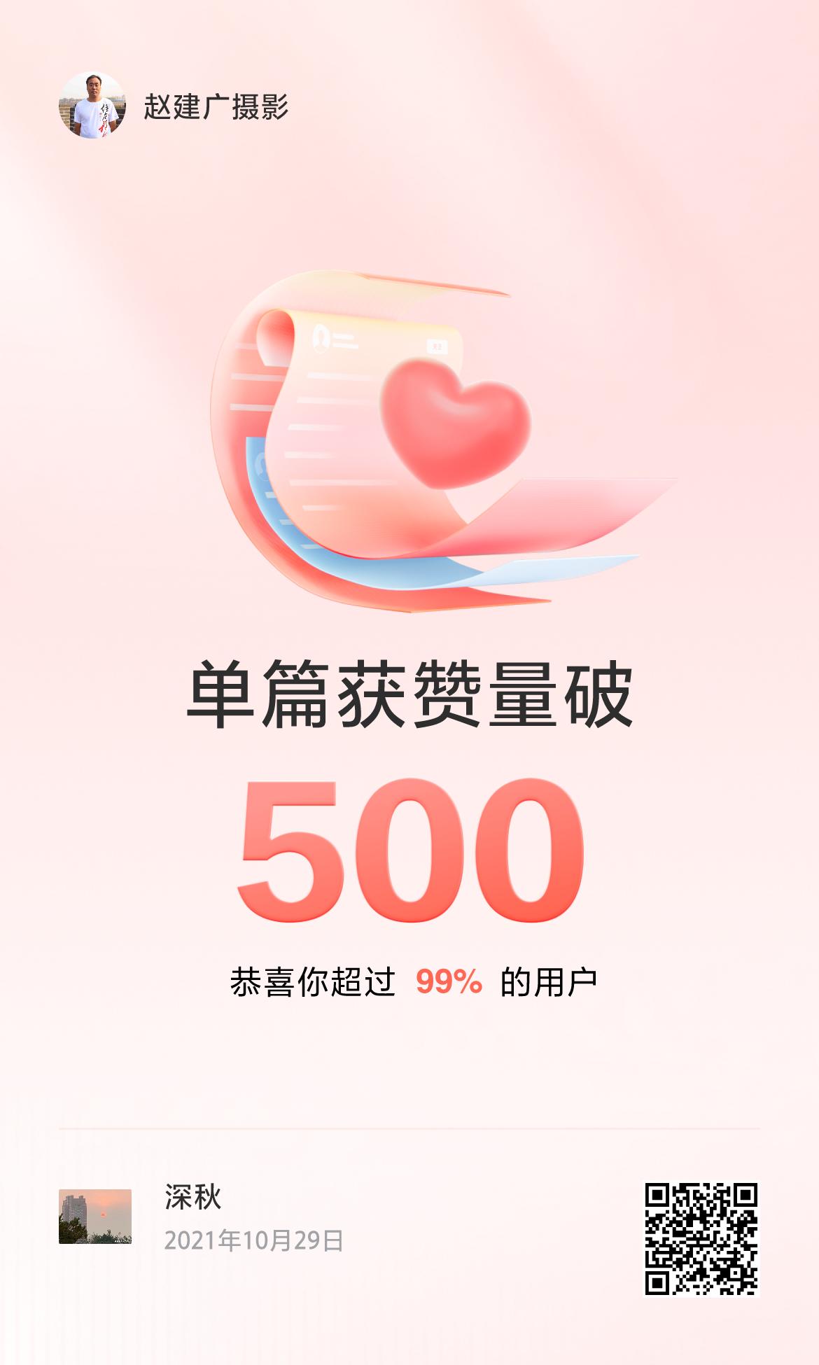 🔥我创作的单篇内容获得超过500赞了！