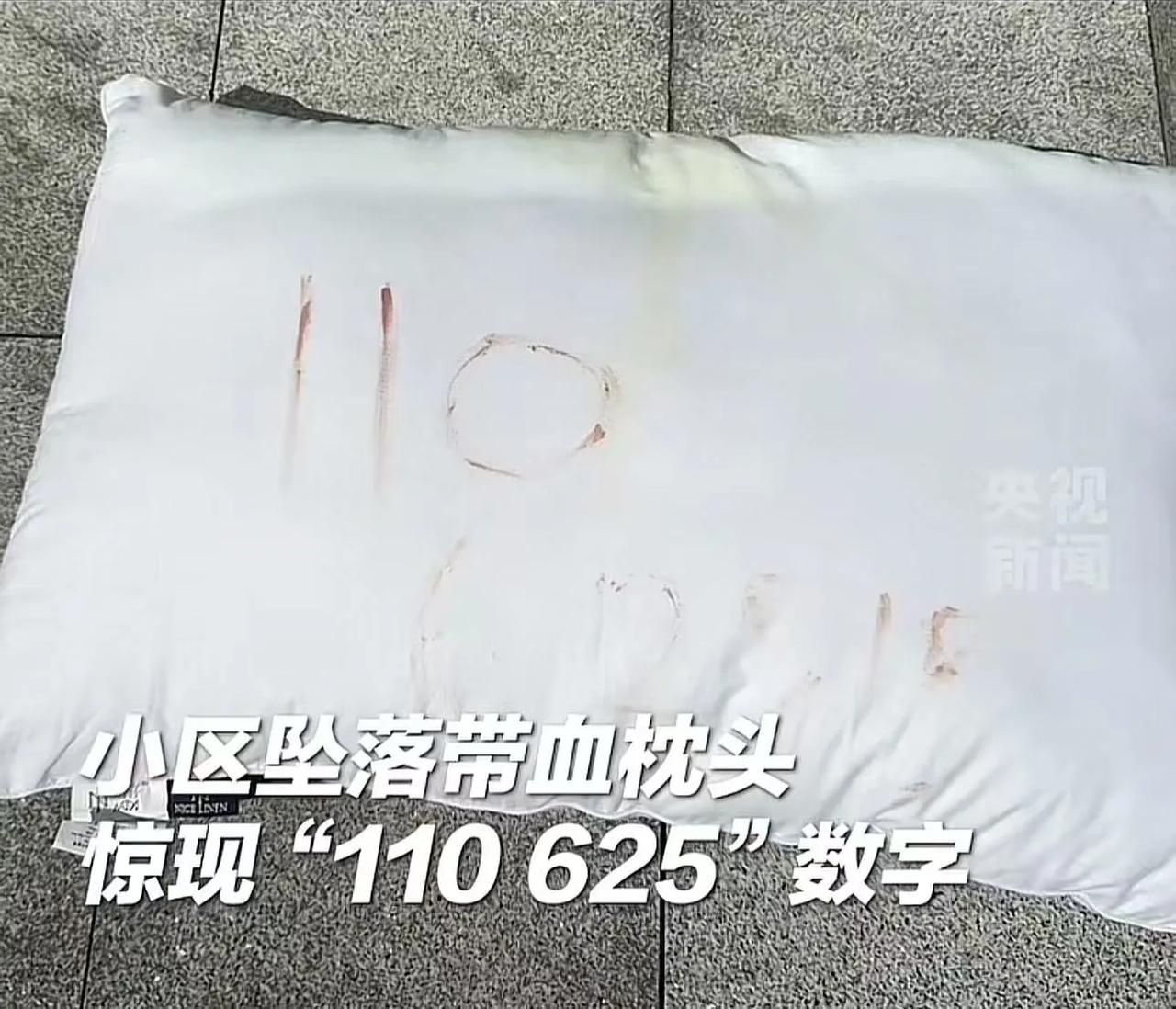 四川乐山，外卖小哥送外卖时，看到一个枕头从天而降，而且上面还用血写着”110、 