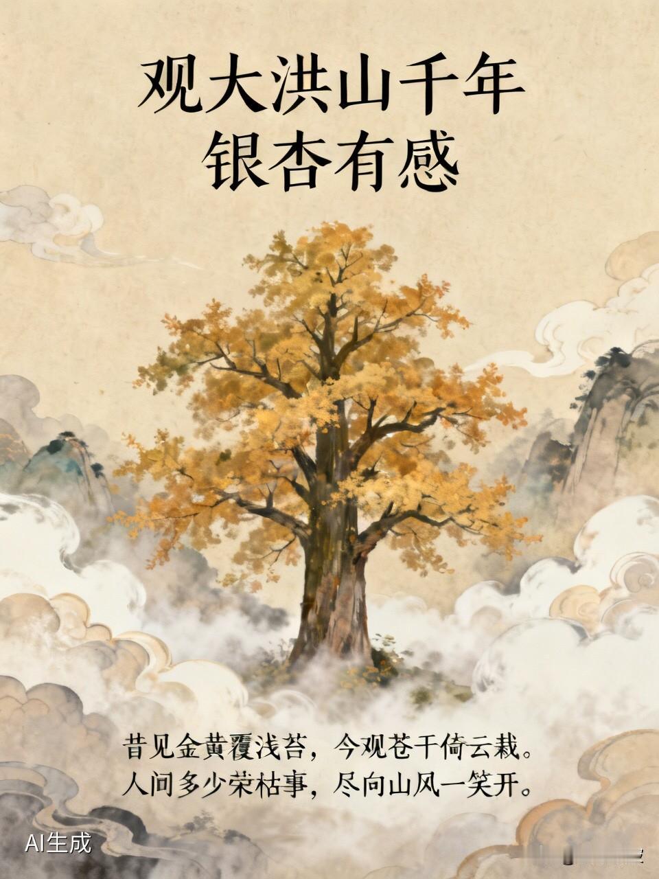 观大洪山千年银杏有感
          （七  绝）

     昔见金黄覆浅