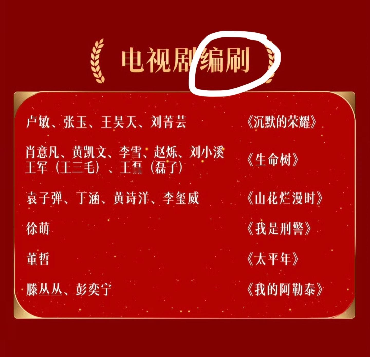 金鹰奖公布提名把「编剧」打成了「编刷」我真的不行了🤣🤣🤣金鹰奖把电视剧编剧