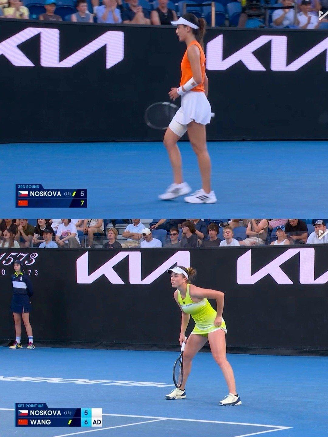 王欣瑜vs诺斯科娃 澳网女单第3轮，王欣瑜首盘7-5诺斯科娃，高温暂停后状态拉满