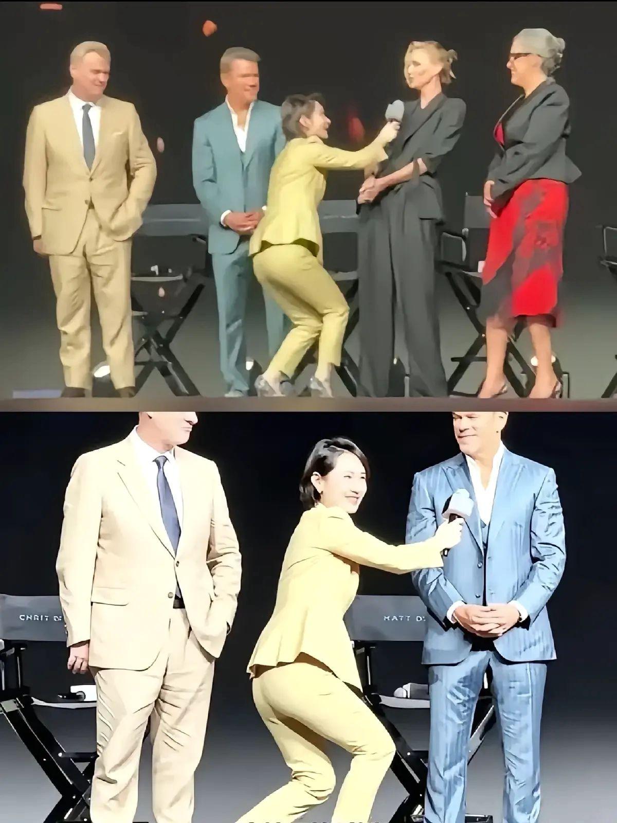 这几天上海这个美女主持人日子很难熬，因为她在奥德赛首映礼半蹲采访外国演员被骂的热