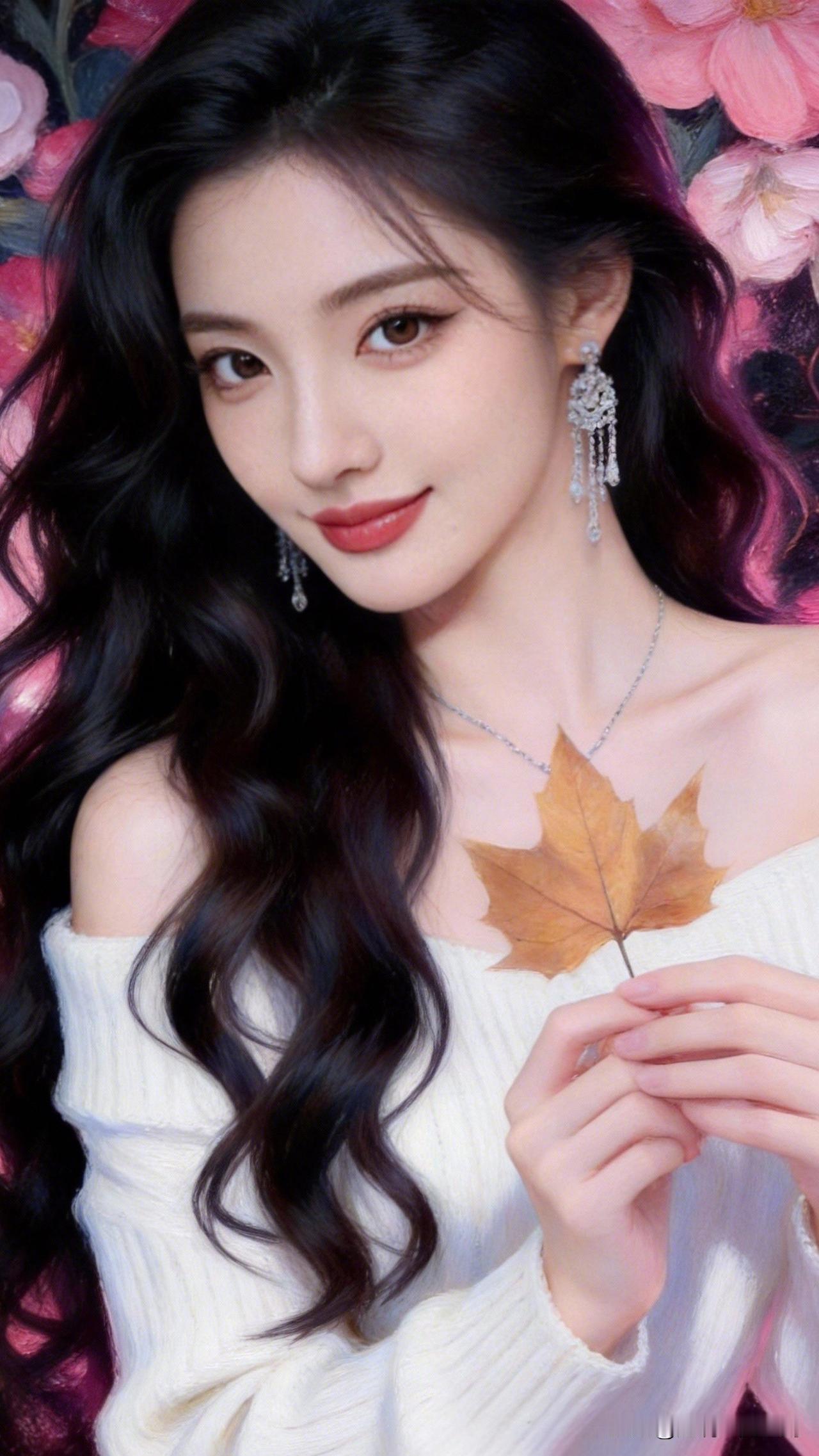 秋日暖阳下的少女，手捧枫叶，温柔动人。分享甜美小姐姐随手拍