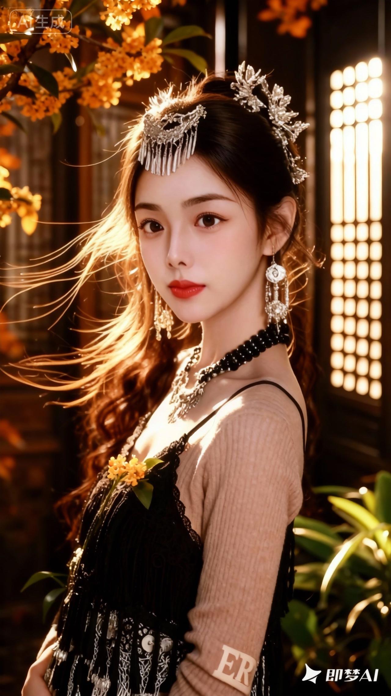 容颜明艳妩媚，一双明媚的桃花眼微微上挑，肌肤白到发光，绯色唇瓣娇嫩温软，脂粉未施