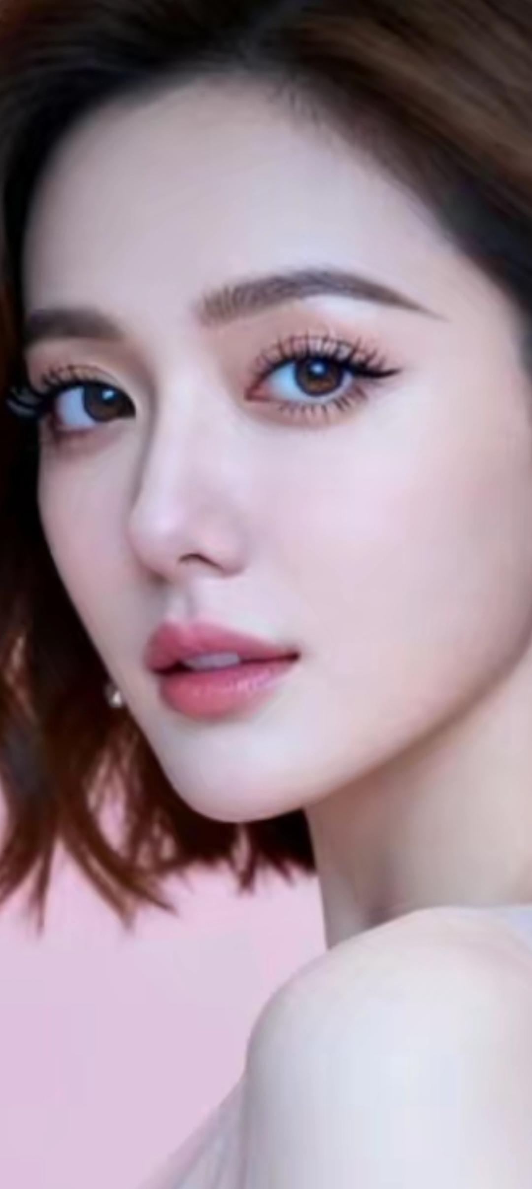 温柔眼妆，甜美少女心，粉色背景下的梦幻少女