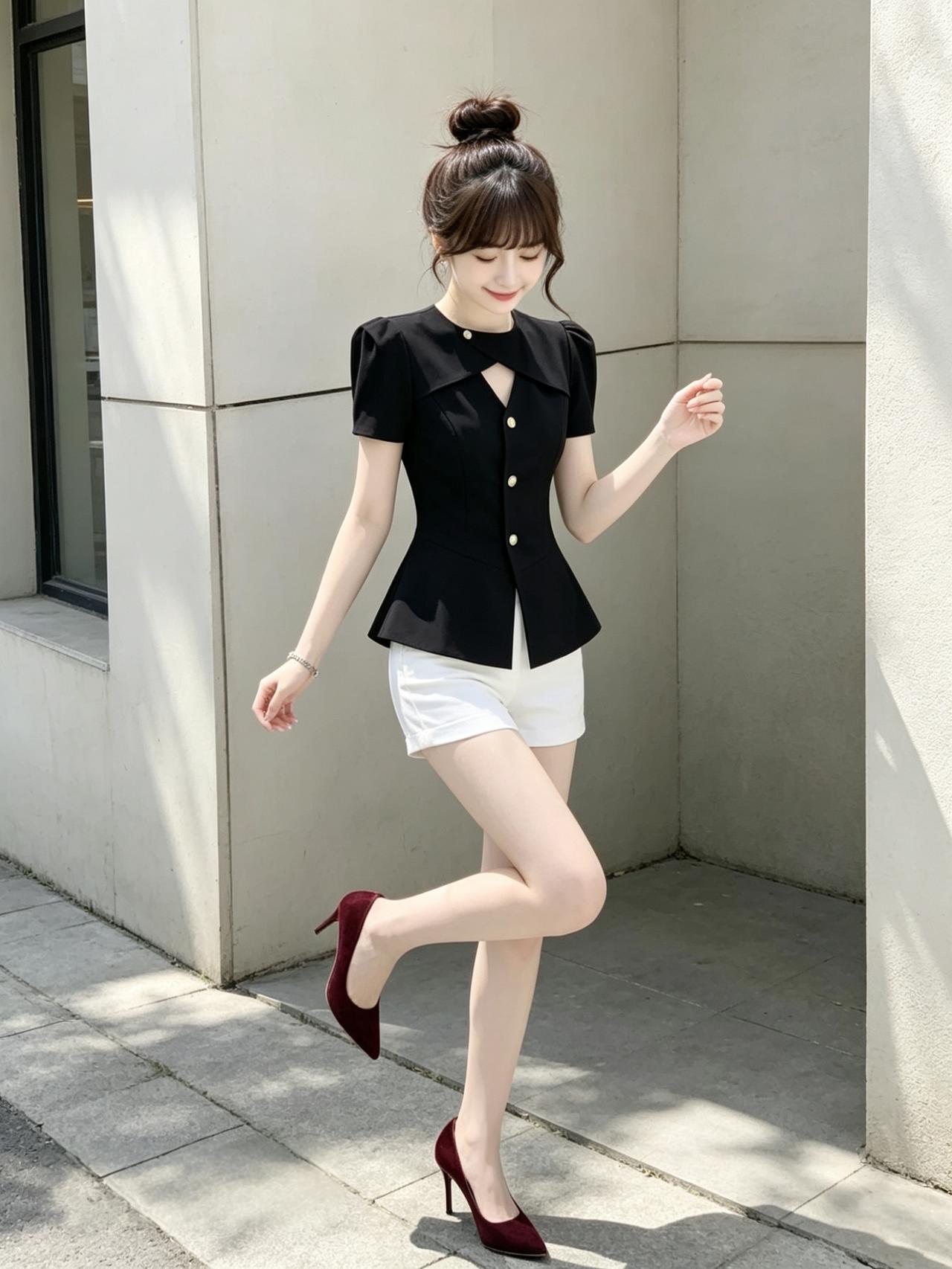 优雅黑衣少女，轻盈步伐，都市时尚风范。分享美女穿搭服饰 优雅自信穿搭分享 气质红