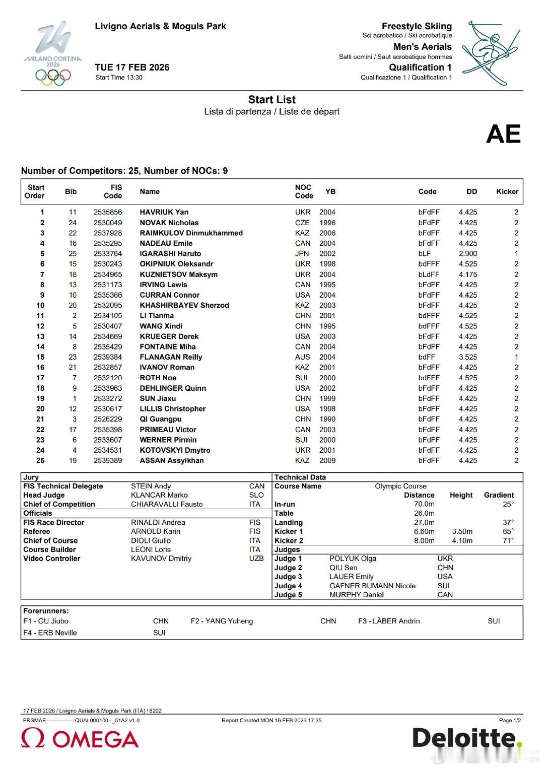 自由式滑雪女子空中技巧预赛自由式滑雪男子空中技巧预赛 米兰冬奥会自由式滑雪空中技