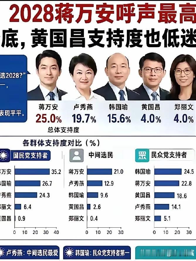 蒋万安为何选民意愿很高？而作为党主席的郑丽文却排名垫底？说明在国民党几个大佬们阵