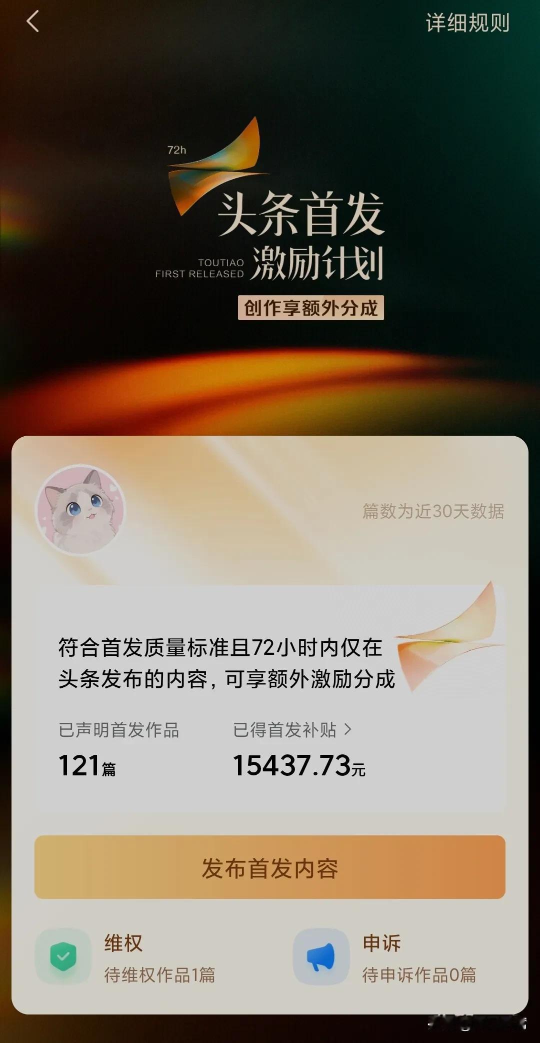 共获得首发激励15437.73元，
声明首发作品121篇，这在头条当中应该算什么