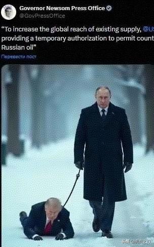 目前全世界最佩服的人：
一位是加州州长纽森，另一位是普京
这是加州州长发的图，把