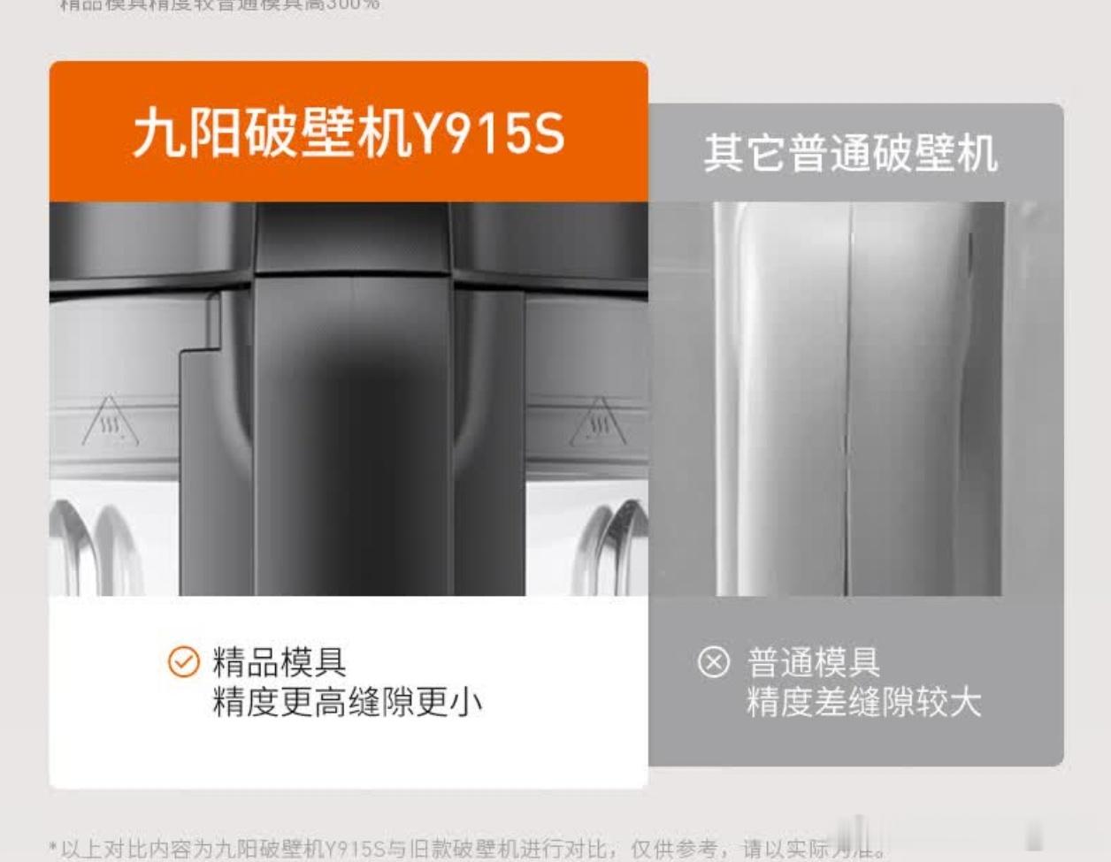 研究一轮破壁机，发现九阳宣传有意思，它说：其他普通破壁机精度差缝隙较大。。。（好