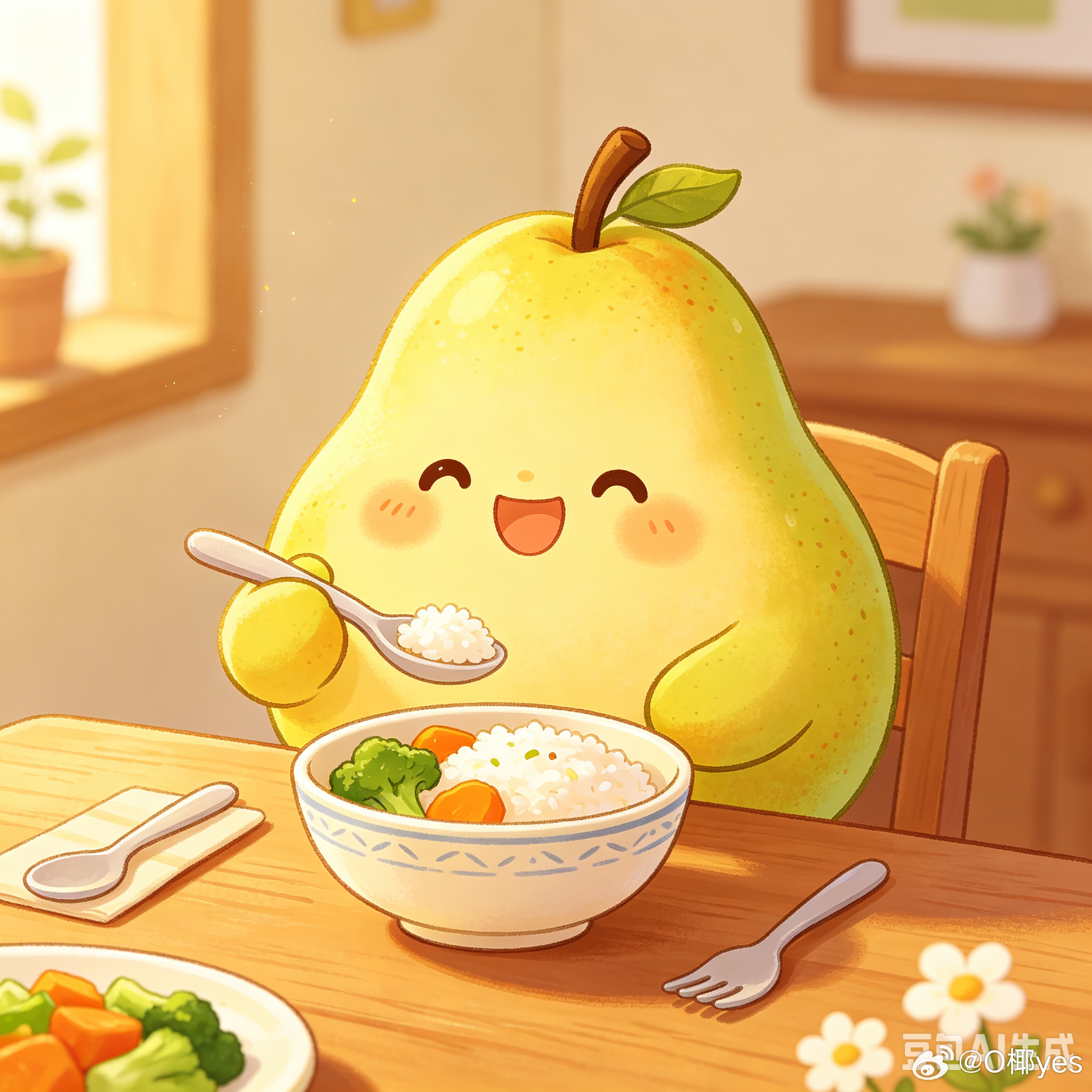 圆滚滚的梨子端起小碗干饭啦🍐