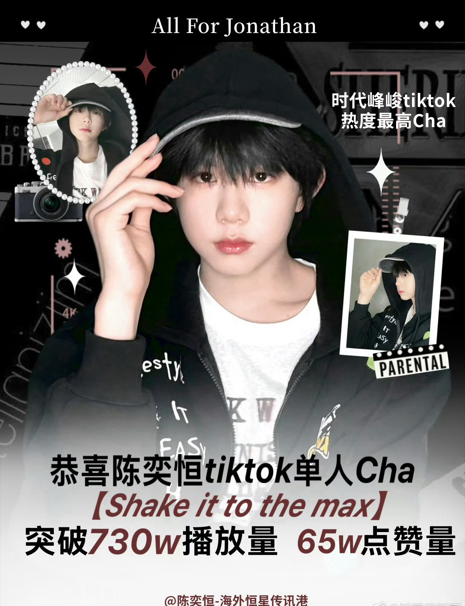 陈奕恒tiktok单人Cha [Shake it to the max] 播放量