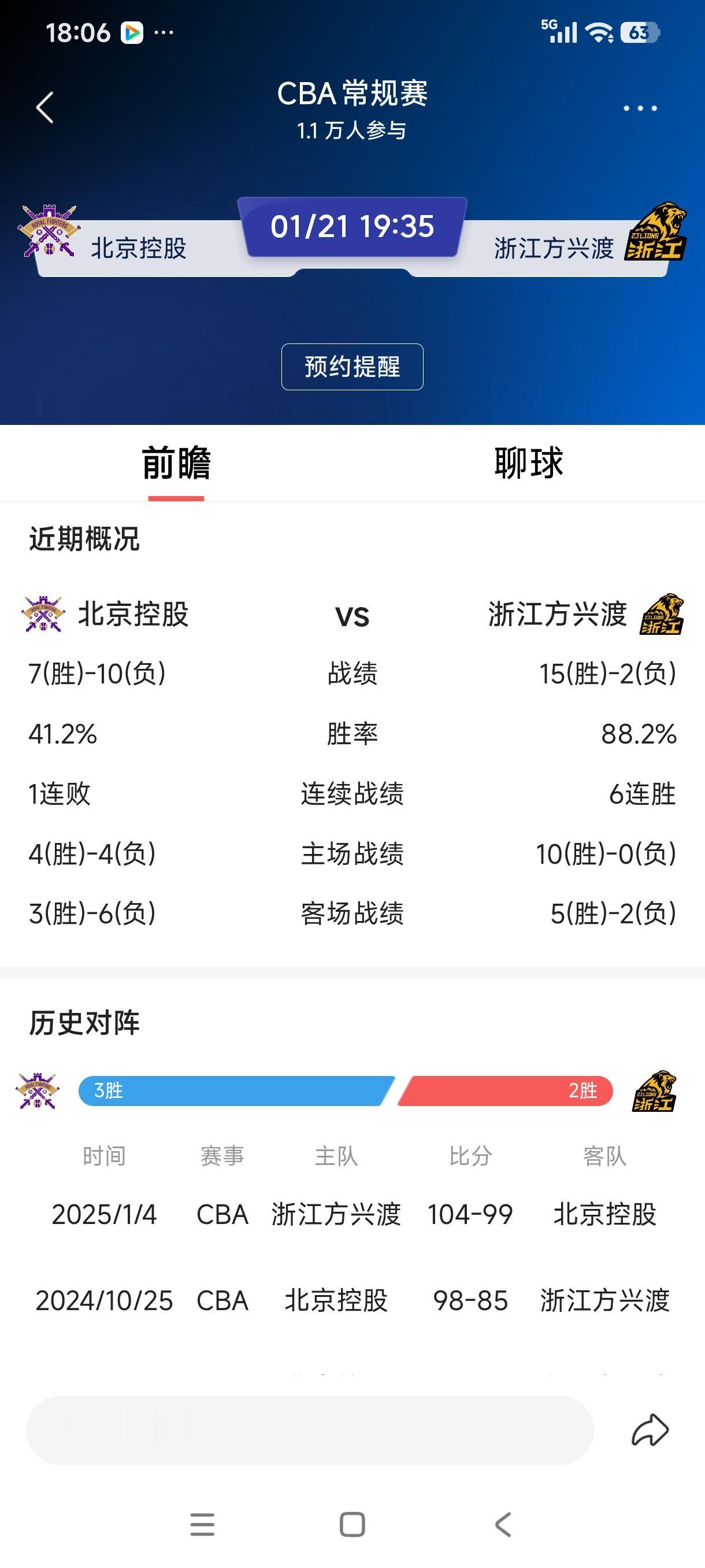 CBA常规赛第十八轮今晚继续进行，两场比赛都有看点，主场作战的北京控股、长白山恩