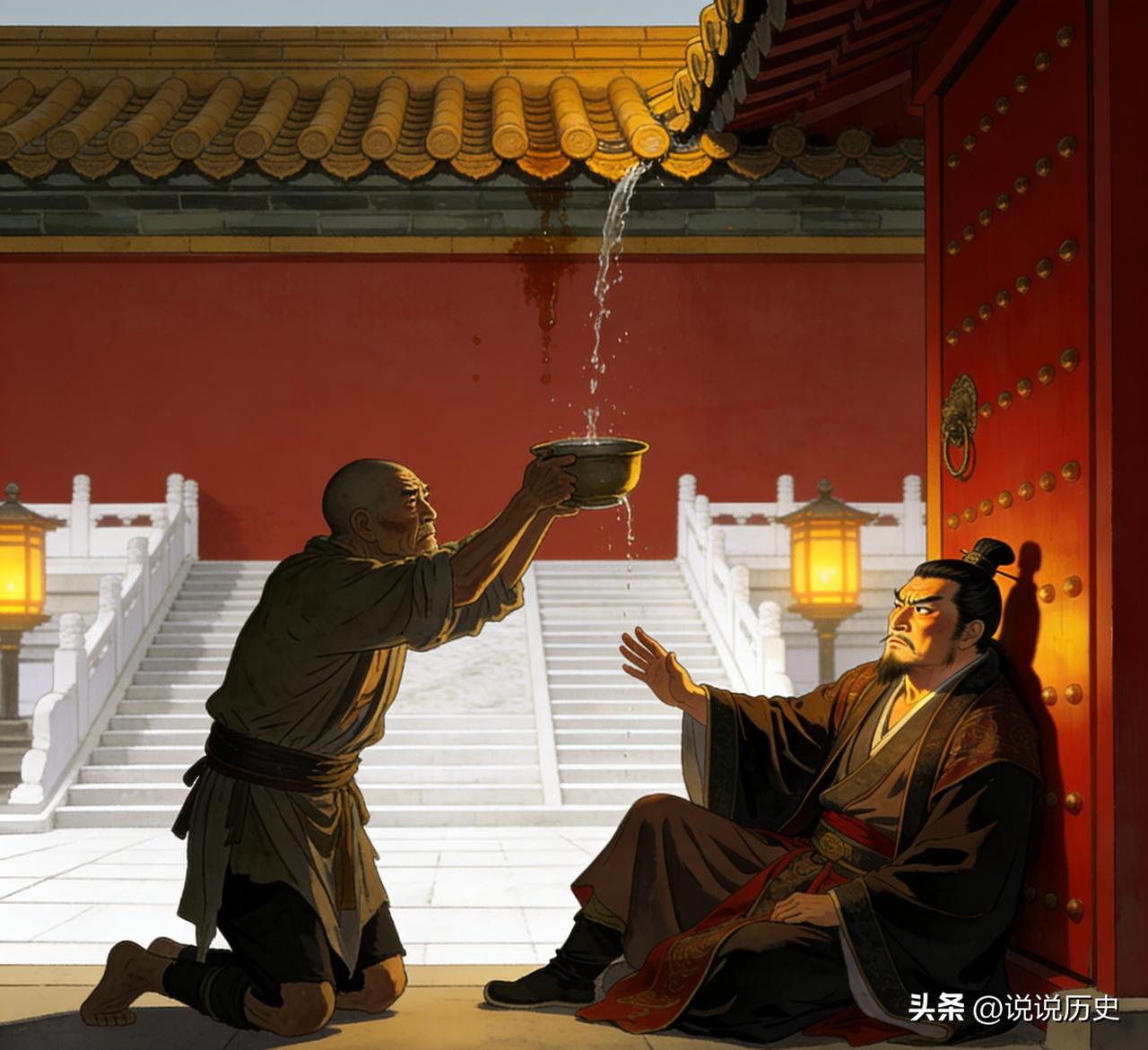 齐国有个中大夫叫夷射，陪齐王喝酒，喝得半醉，靠在宫门上。守门的刖跪（受过砍脚刑的