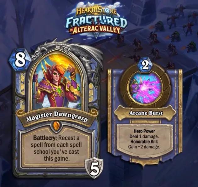 法师英雄牌晨拥，8费5甲

战吼：从你施放过的每个法术派系中重新释放一个法术
技