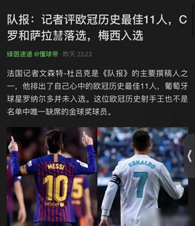 C罗落选队报最佳阵容，艺术足球看不起数据，欧冠历史谁说了算？