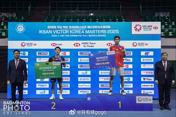 郑佳恒晒照庆祝自己赛季第二冠2025年韩国羽毛球大师赛 *图片来自郑佳恒社交媒体