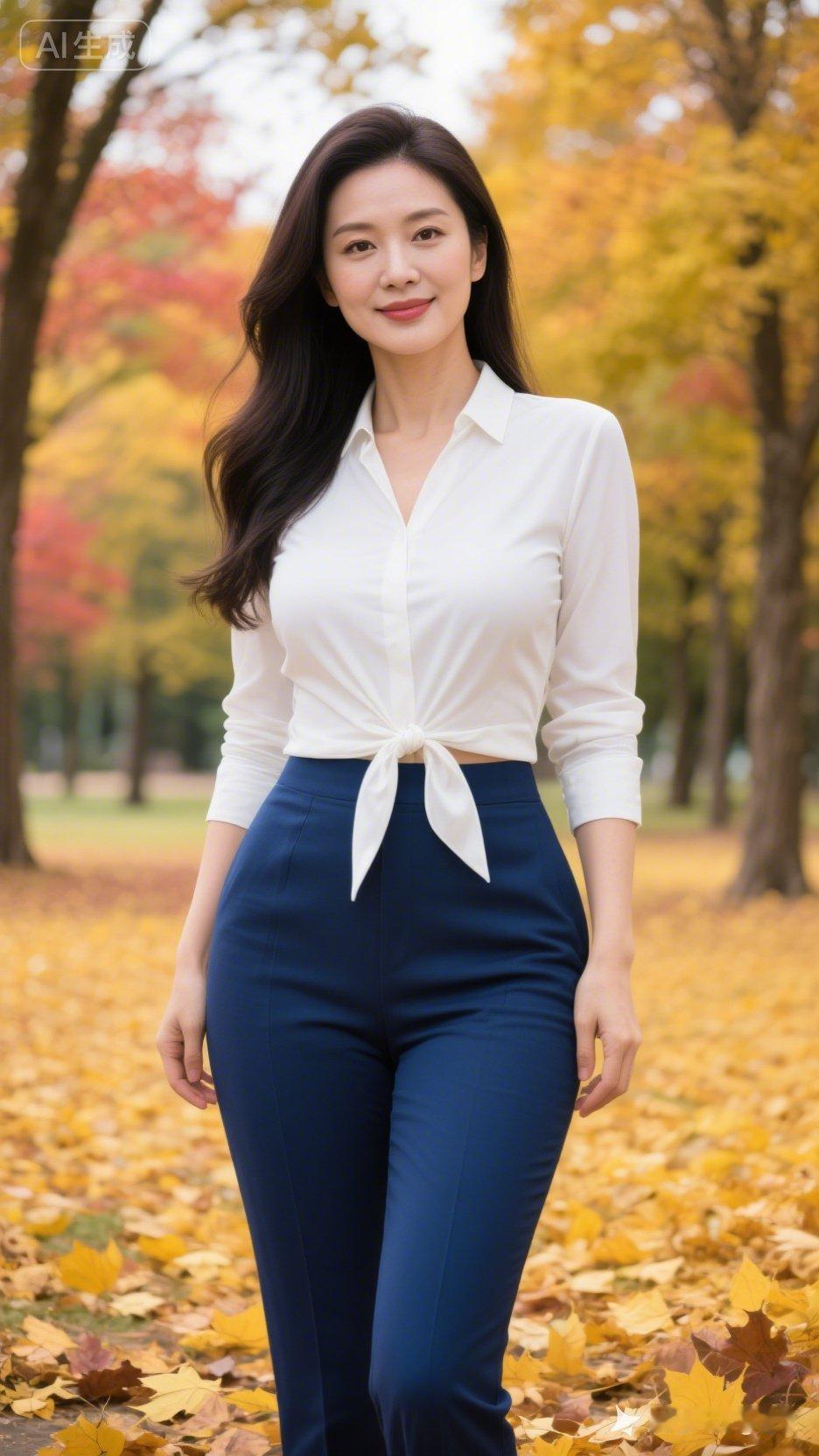 秋日穿搭指南：白色衬衫+深蓝色高腰裤，优雅气质满满！🍂👗