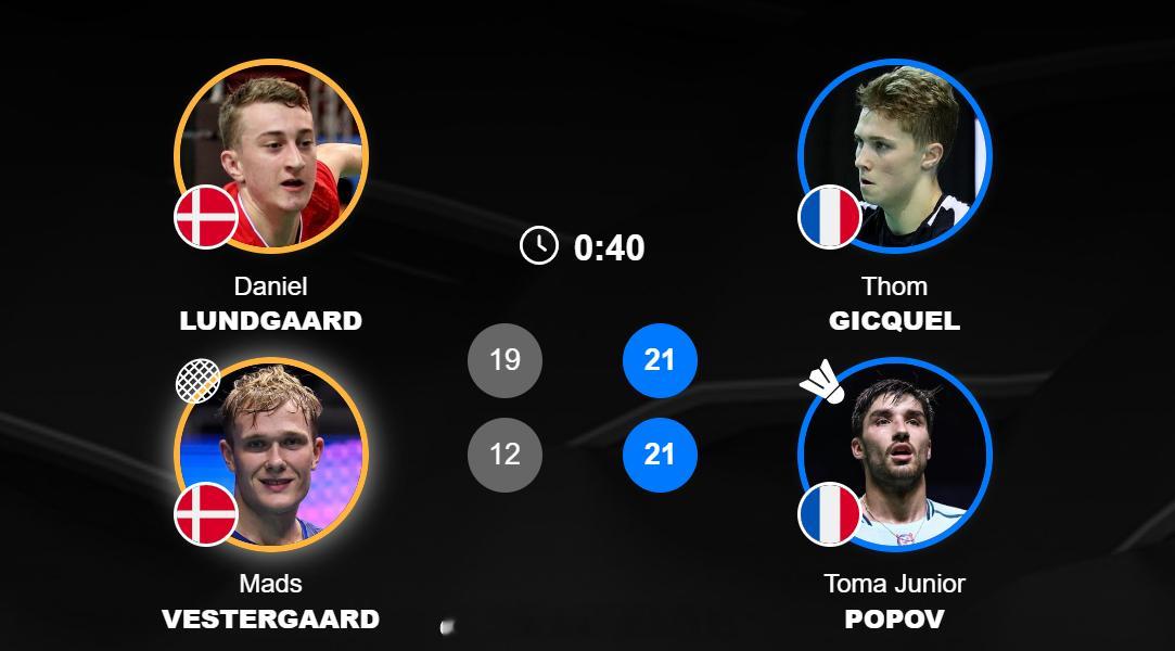 男团 决赛 丹麦 2-3 法国 男单 安东森 21-12, 15-21, 21-