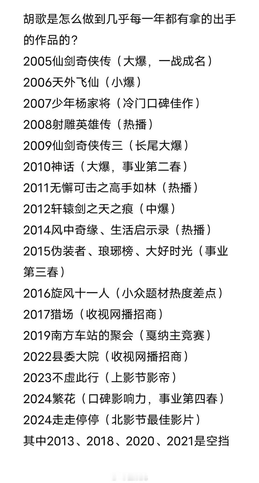 胡歌是怎么做到几乎每年都有拿的出手的作品？ ​​​