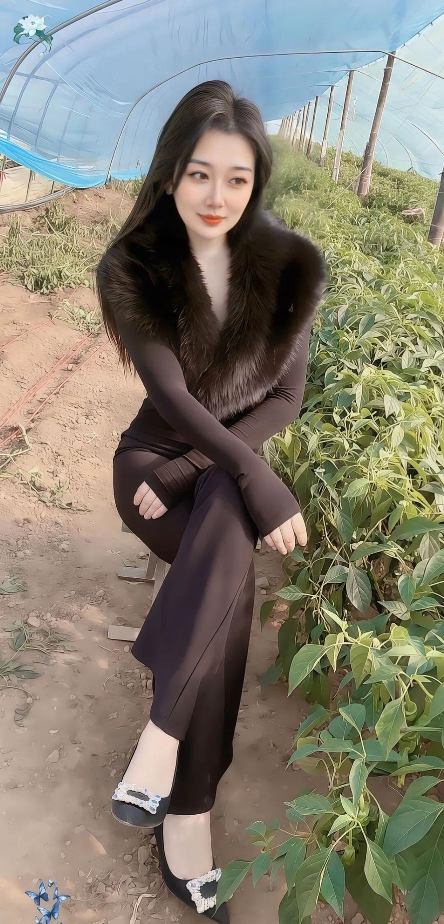 冬日穿搭指南：辣椒大棚，毛茸茸外套+黑色长裤，温暖又时髦！