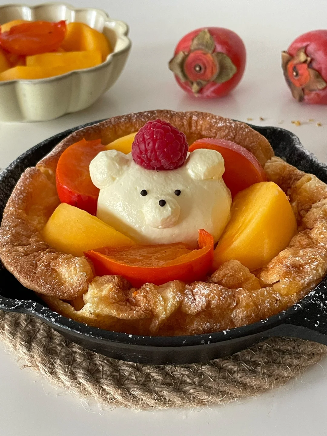 在家做甜品•ᴗ•🥞奶油小熊🍒柿子荷兰松饼🍁