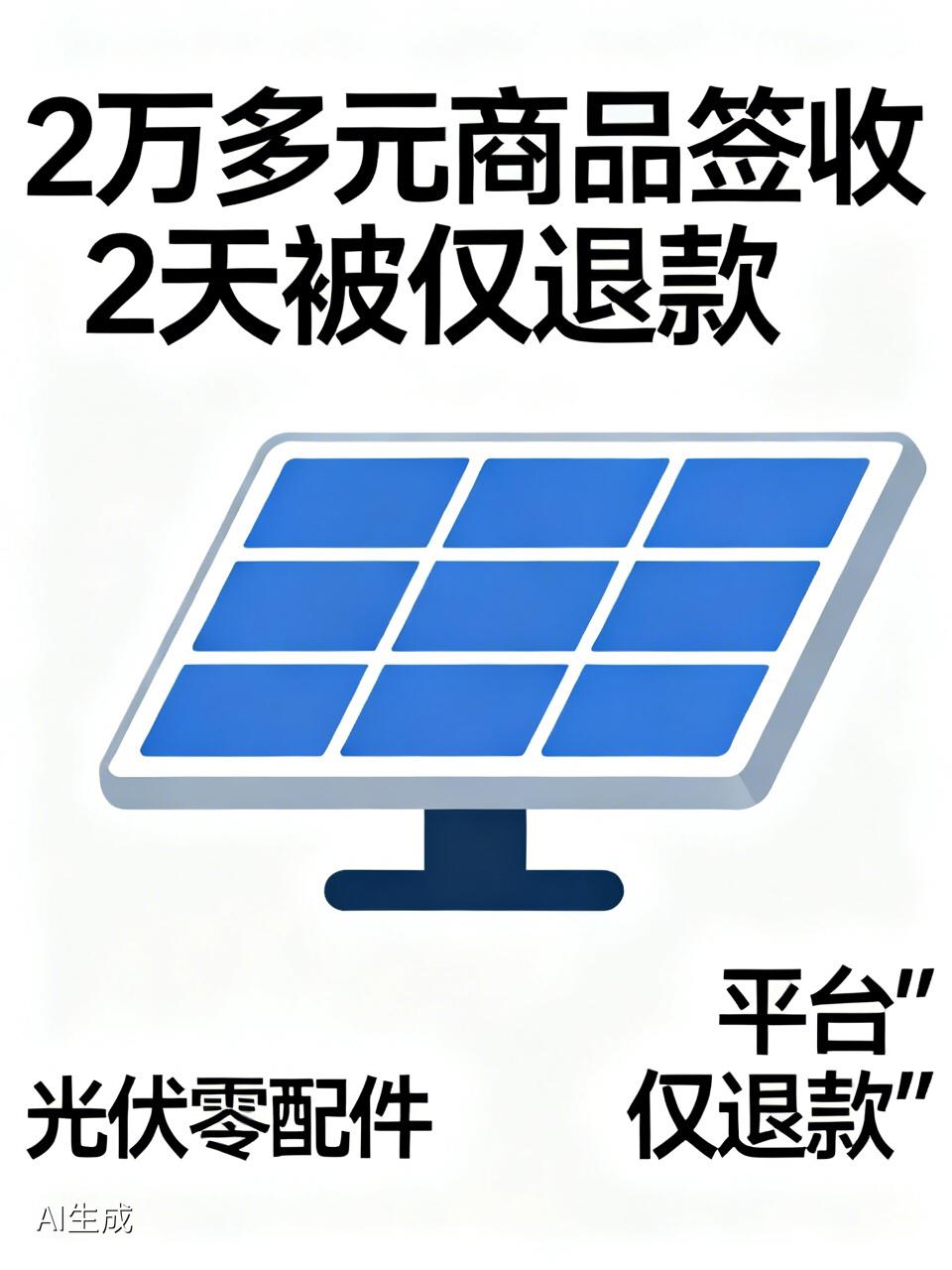 【2万多元商品签收2天被仅退款】
         商家的一批光伏零配件，只有五