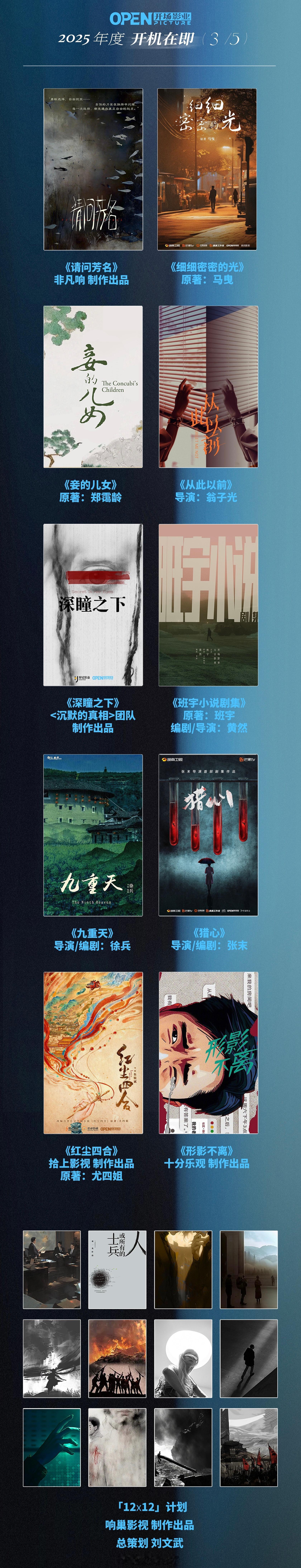 开场影业2025片单电视剧开机在即：●许鞍华导演《妾的儿女》●翁子光导演《从此以