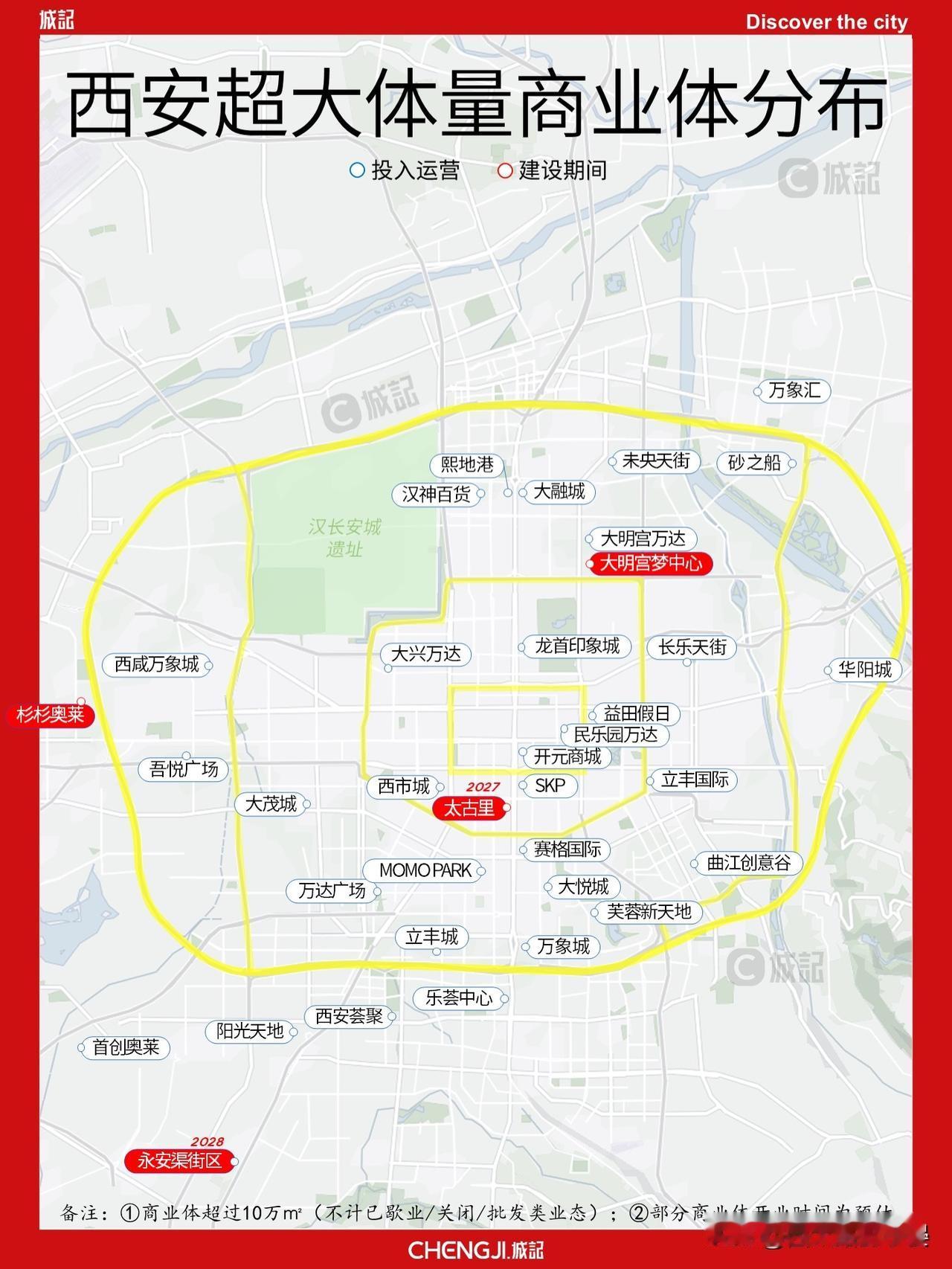 一张图看懂西安商圈！早就不是单中心时代了

翻看这张西安十万方以上大型商业分布图