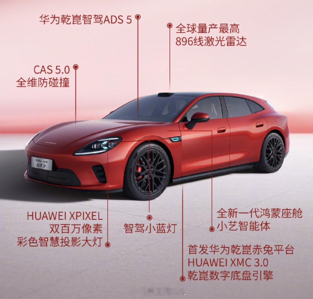 启境GT7首发华为乾崑赤兔平台启境GT7的核心卖点还是全套华为，从鸿蒙座舱，到A