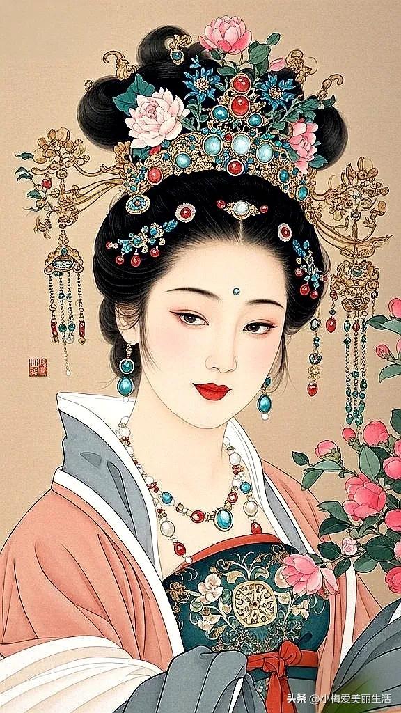 玉簪花下美人笑，红妆映日如春晓。