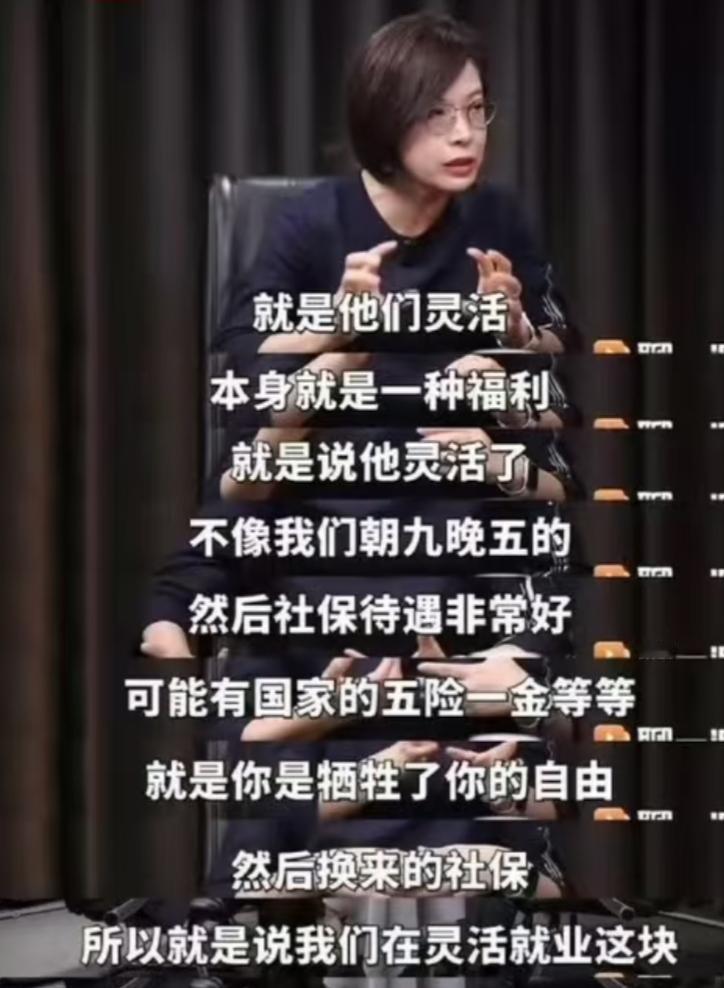 北大女教授一句“灵活就业就是福利”，遭到全网骂。看着满屏的骂声，说实话，我觉得她