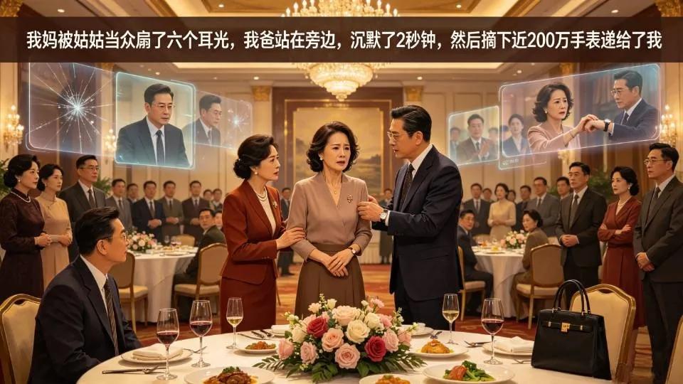 客厅里的耳光
 
客厅石英钟指向下午三点十七分。我妈左脸肿着，五个指印从颧骨蔓延