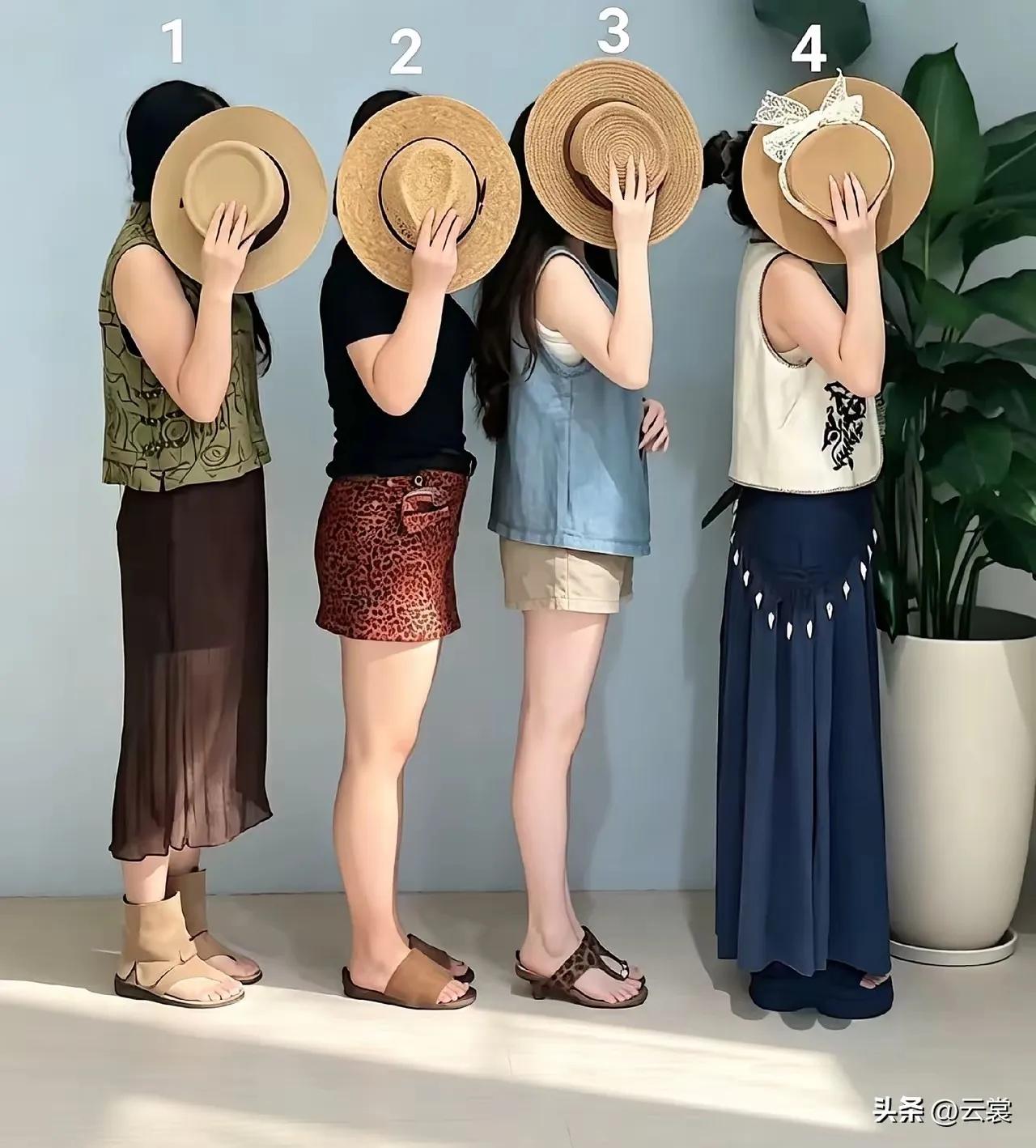 这里面有一位奶奶，三个孙女，当她们把头遮起来，你能猜出来谁是奶奶？
我猜是4号。